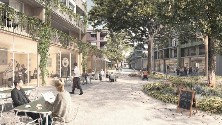 Blick in dir Hauptachse "in der Gasse" - Neues Zentrum Birsfelden