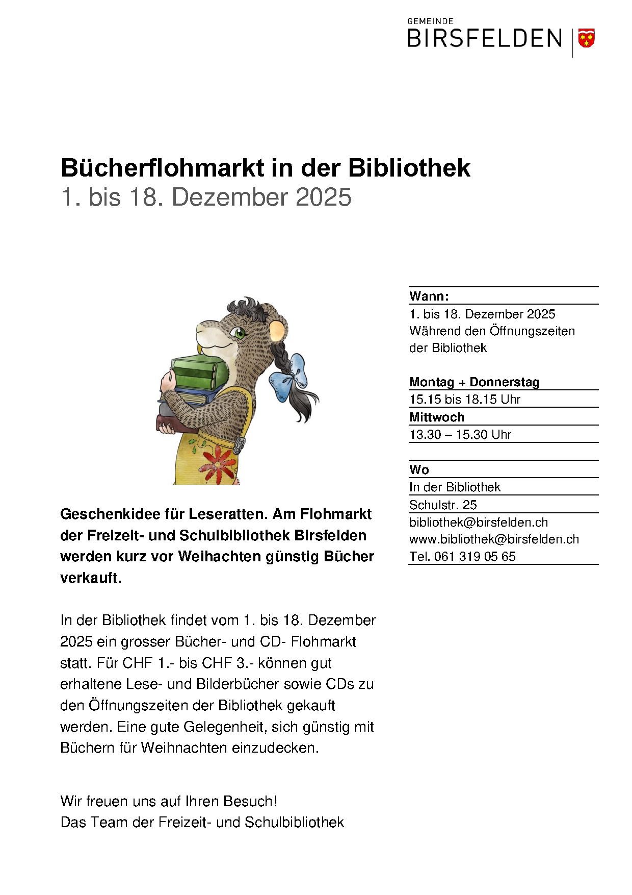 Flyer Bücherflohmarkt Dezember 2025 Flyer Bücherflohmarkt Dezember 2025
