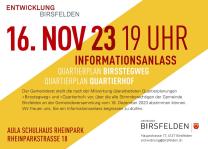 Flyer Infoanlass Quartierpläne Birsstegweg und Quartierhof